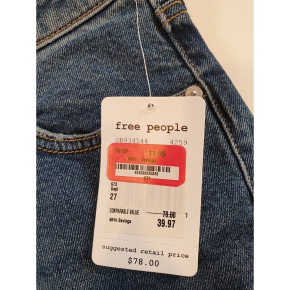 Free People Shorts Womens 27 Blue Denim Distressed Cutoff Raw Hem High Rise NWT - Picture 3 of 16